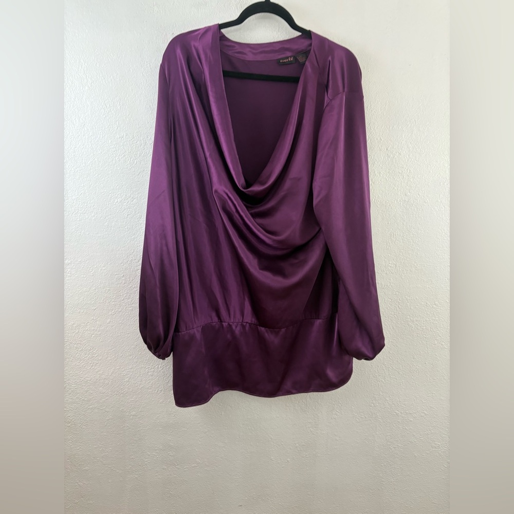 Shape FX long sleeve drape neck purple blouse size 20W
